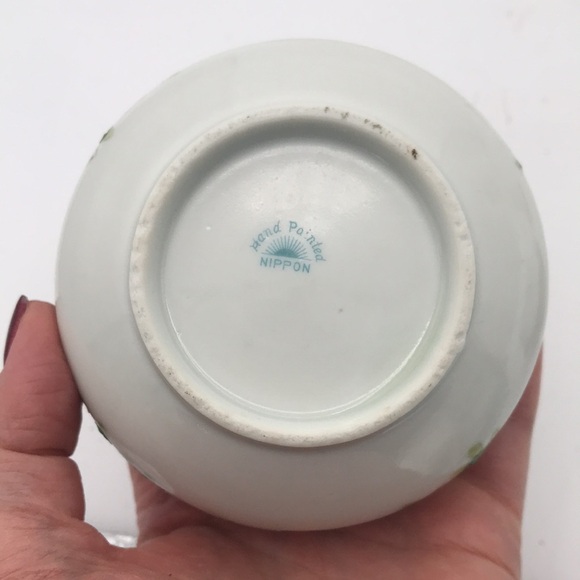 Antique Nippon 4-Pc Dresser/Vanity Set Tray, Vase/Hat Pin, Hair Receiver, Powder - Picture 3 of 11